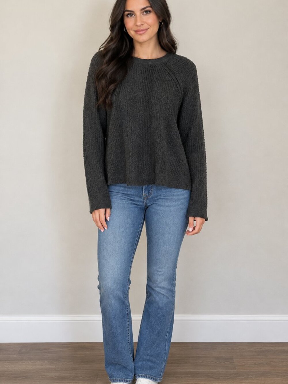 aerie Charcoal Ribbed Crew Sweater